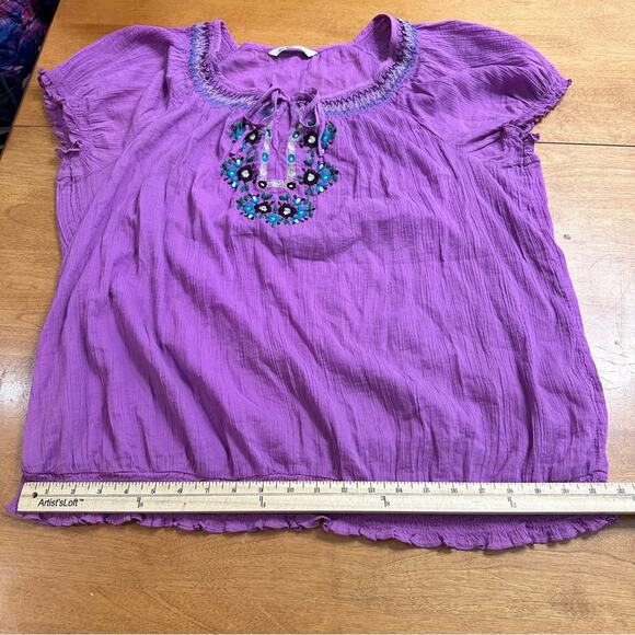 Old Navy Women’s Embroidered Boho Blouse Size XL X-Large Short Sleeve Shirt Plus - Picture 7 of 12
